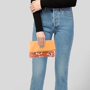 RACHEL PALLY Fold Over Leather Canvas Clutch Bag #53